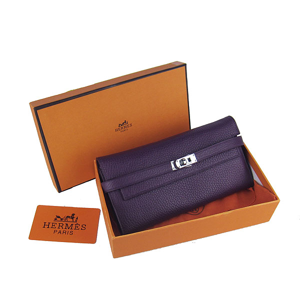 High Quality Hermes Kelly Long Clutch Bag Purple H009 Replica - Click Image to Close